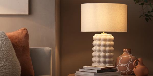 Bobble table lamp in a living room.